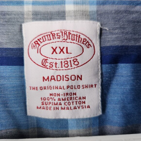 Brooks Brothers XXL Madison Blue Plaid Long Sleeve Button Up Non-iron All Cotton - Picture 7 of 16